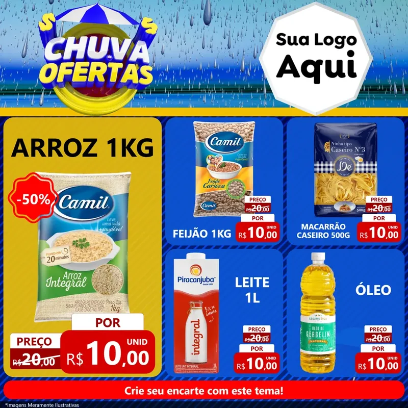 Modelo de Rede Social para Feed Facebook com o tema Chuva de Ofertas para Supermercado