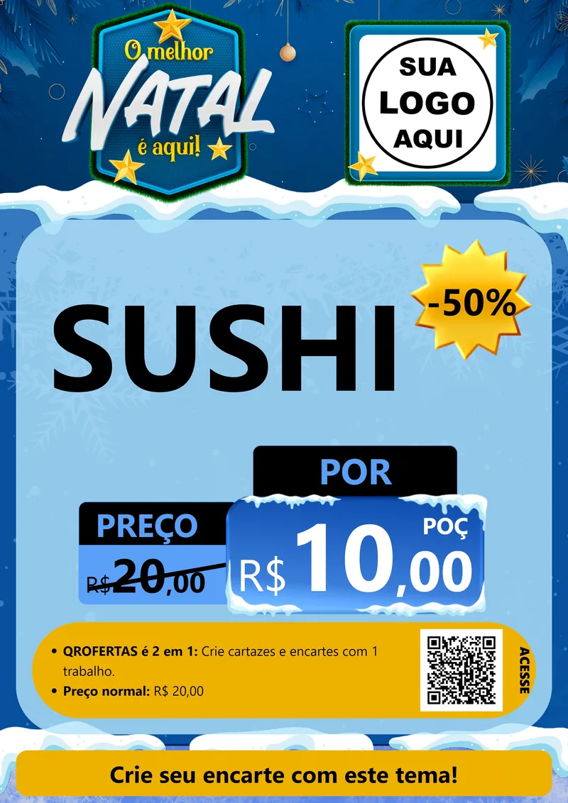 Modelo de Cartaz para Cartaz A4 Vertical com o tema O Melhor Natal É Aqui! para Comida japonesa