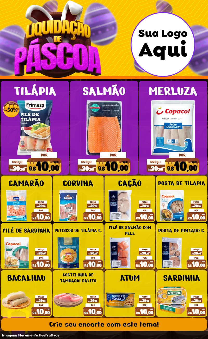 Modelo de Encarte para Encarte Grande com o tema Liquidação de Páscoa para Peixaria