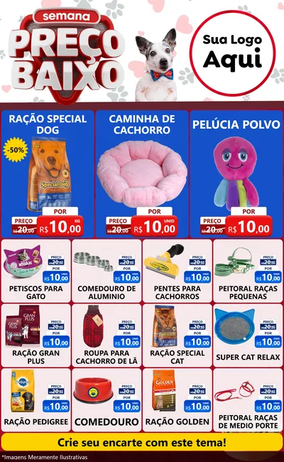 Modelo de Encarte para Encarte Grande com o tema Semana Preço Baixo - Pet Shop para Pet Shop
