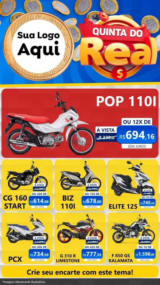 Modelo de Rede Social para Stories com o tema Quinta do Real para Concessionaria de Motos