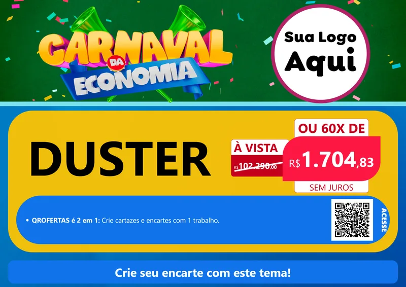 Modelo de Cartaz para Cartaz A4 Horizontal com o tema Carnaval da Economia para Concessionaria de Carros