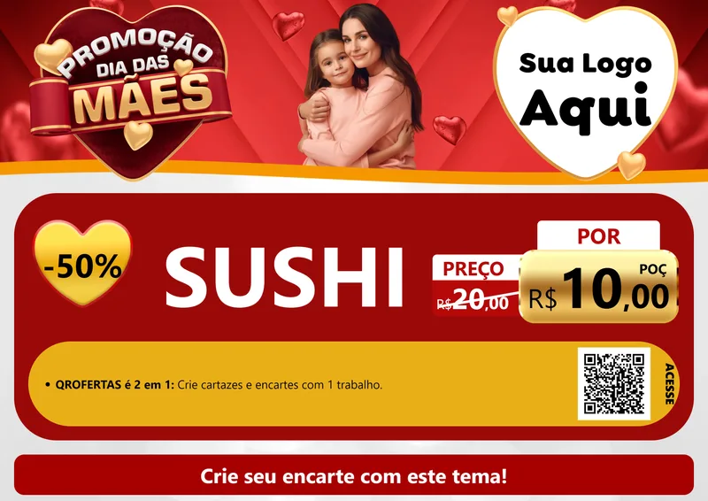 Modelo de Cartaz para Cartaz A4 Horizontal com o tema Promoção Dia das Mães para Comida japonesa