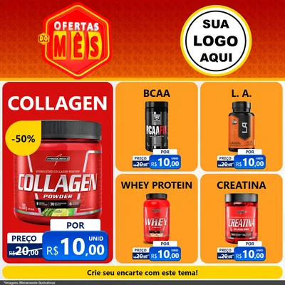Modelo de Rede Social para Feed Facebook com o tema Ofertas do Mês para Suplementos alimentares