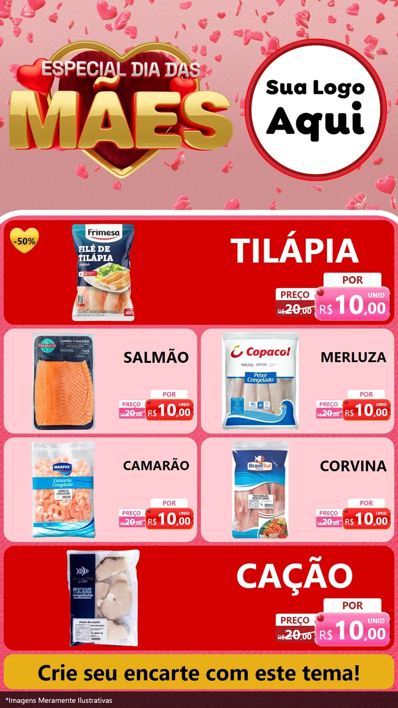 Modelo de TV para TV Vertical com o tema Especial Dia Das Mães para Peixaria