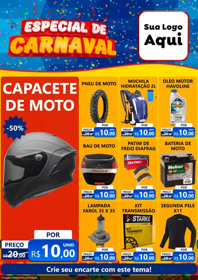 Modelo de Encarte para Encarte A4 Vertical com o tema Especial de Carnaval para Moto peças