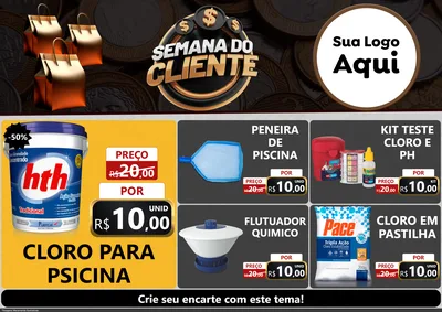 Modelo de Encarte para Encarte A4 Horizontal com o tema Semana do Cliente para Produtos para Piscina