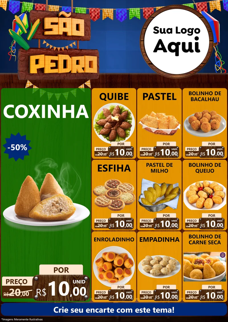 Modelo de Encarte para Encarte A4 Vertical com o tema São Pedro para Salgadaria