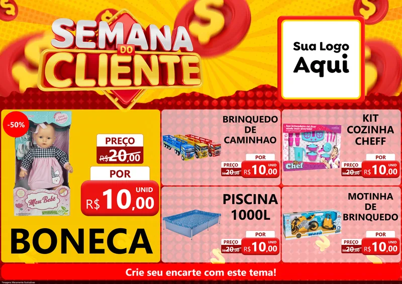 Modelo de Encarte para Encarte A4 Horizontal com o tema Semana do Cliente para Brinquedos