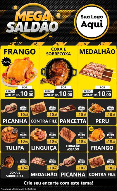 Modelo de Encarte para Encarte Grande com o tema Mega Saldão para Assados