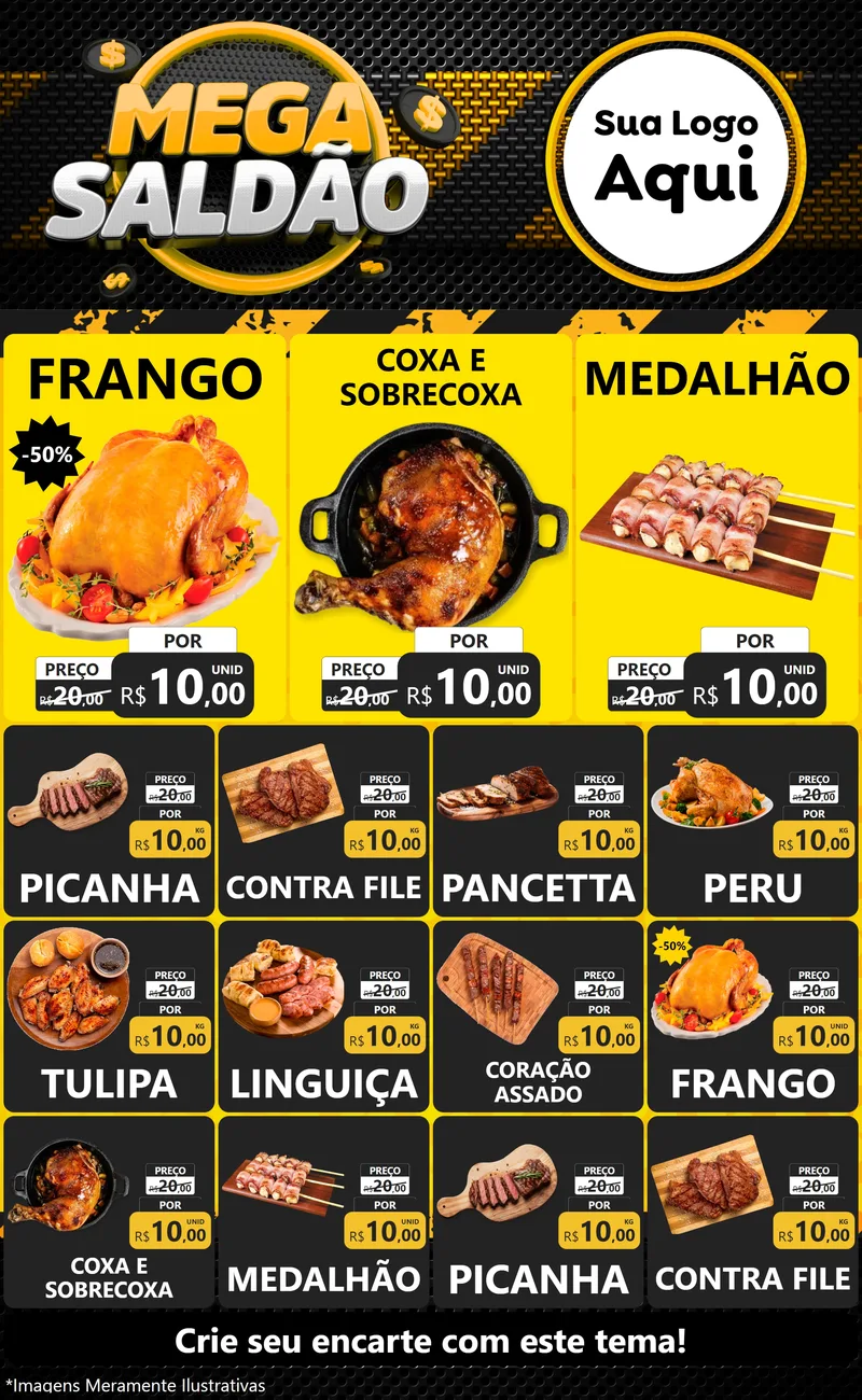 Modelo de Encarte para Encarte Grande com o tema Mega Saldão para Assados