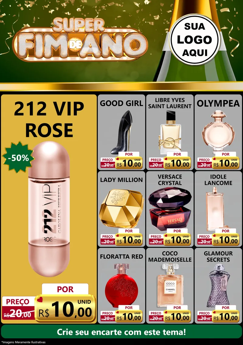 Modelo de Encarte para Encarte A4 Vertical com o tema Super Fim de Ano para Perfumes