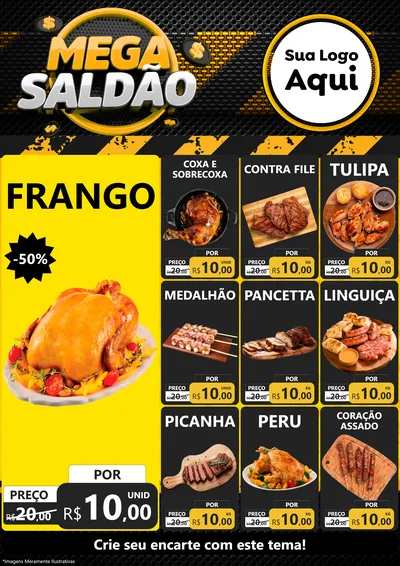 Modelo de Encarte para Encarte A4 Vertical com o tema Mega Saldão para Assados