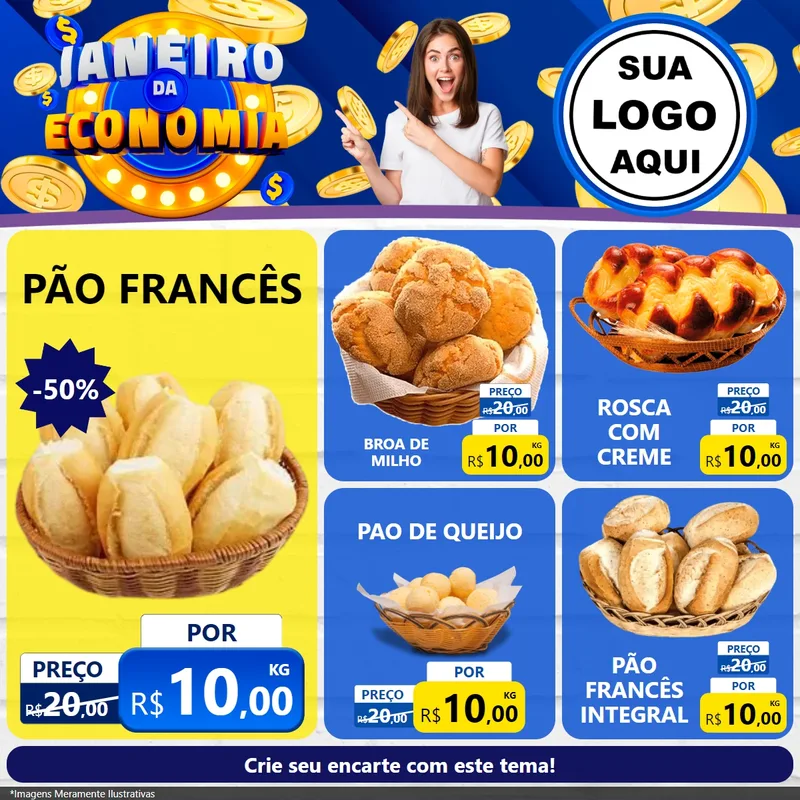 Modelo de Rede Social para Feed Facebook com o tema Janeiro da Economia para Padaria
