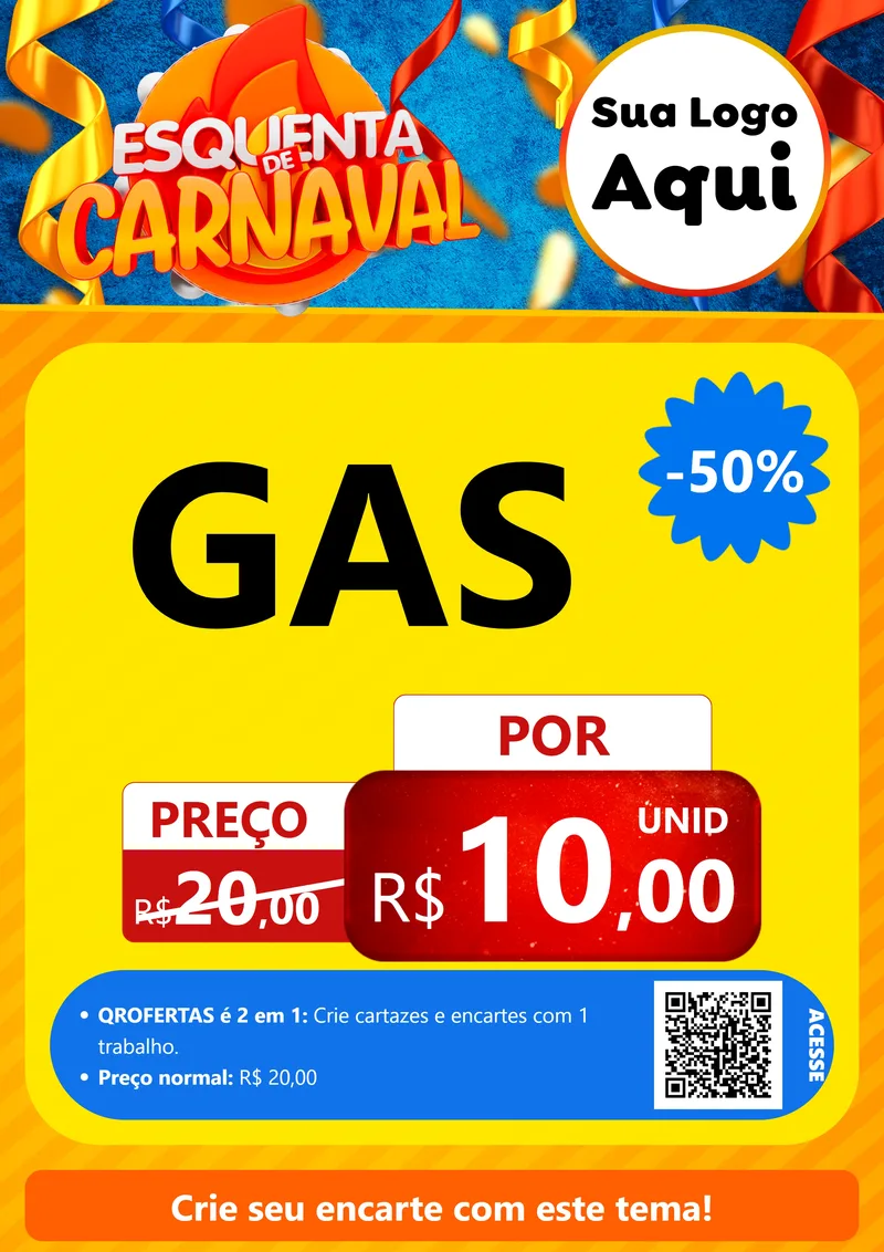 Modelo de Cartaz para Cartaz A4 Vertical com o tema Esquenta de Carnaval para Água e gás