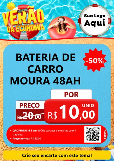 Modelo de Cartaz para Cartaz A4 Vertical com o tema Verão da Economia para Baterias Elétricas