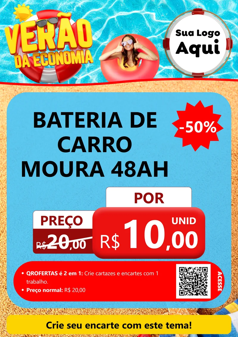 Modelo de Cartaz para Cartaz A4 Vertical com o tema Verão da Economia para Baterias Elétricas