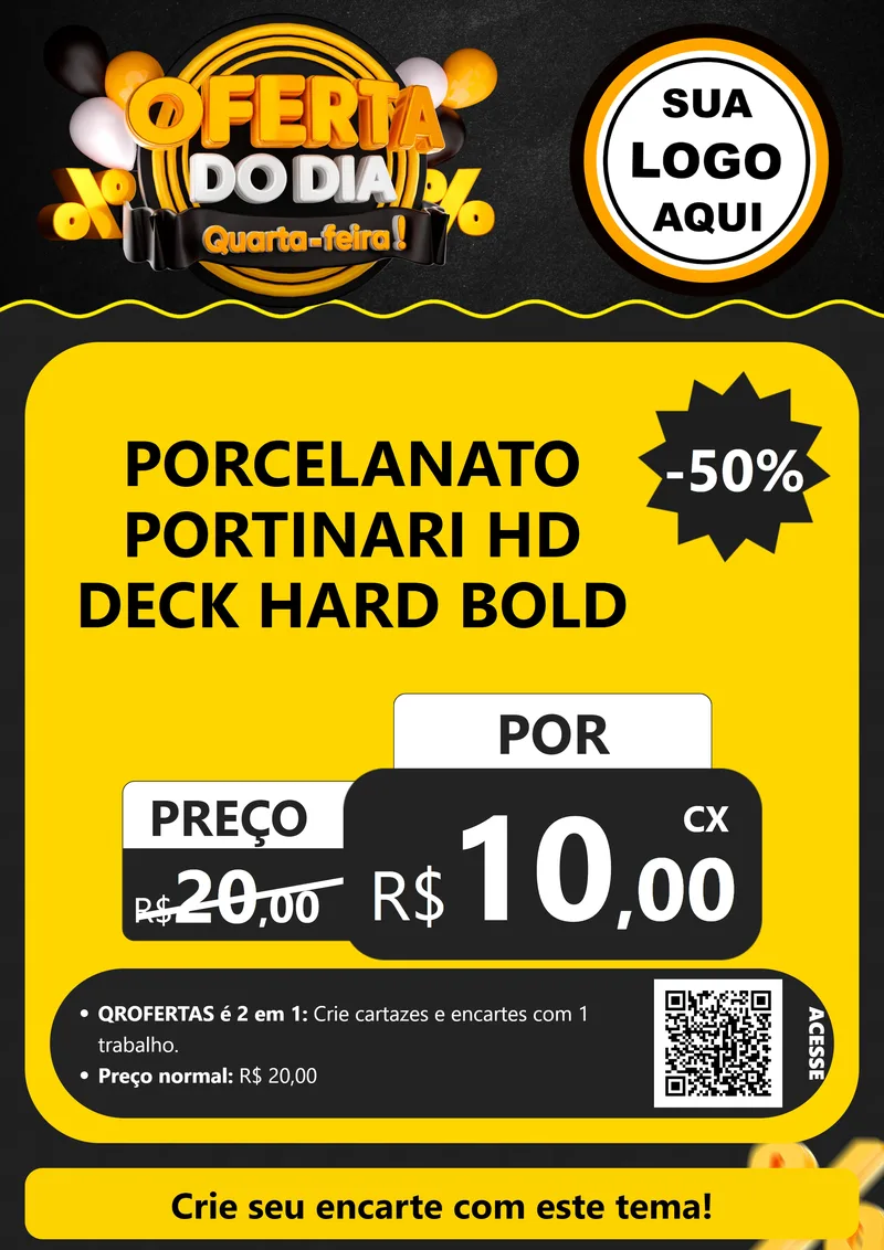 Modelo de Cartaz para Cartaz A4 Vertical com o tema Oferta do Dia - Quarta Feira! para Pisos e revestimentos