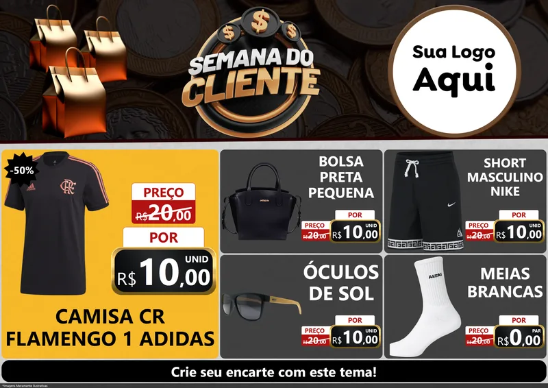 Modelo de Encarte para Encarte A4 Horizontal com o tema Semana do Cliente para Roupas e acessórios