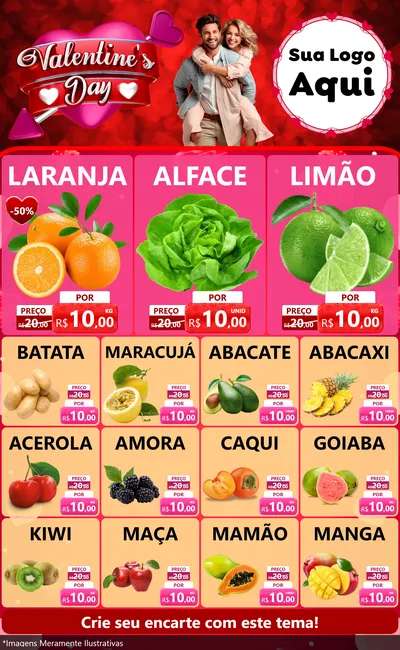 Modelo de Encarte para Encarte Grande com o tema Valentine's Day para Hortifrúti