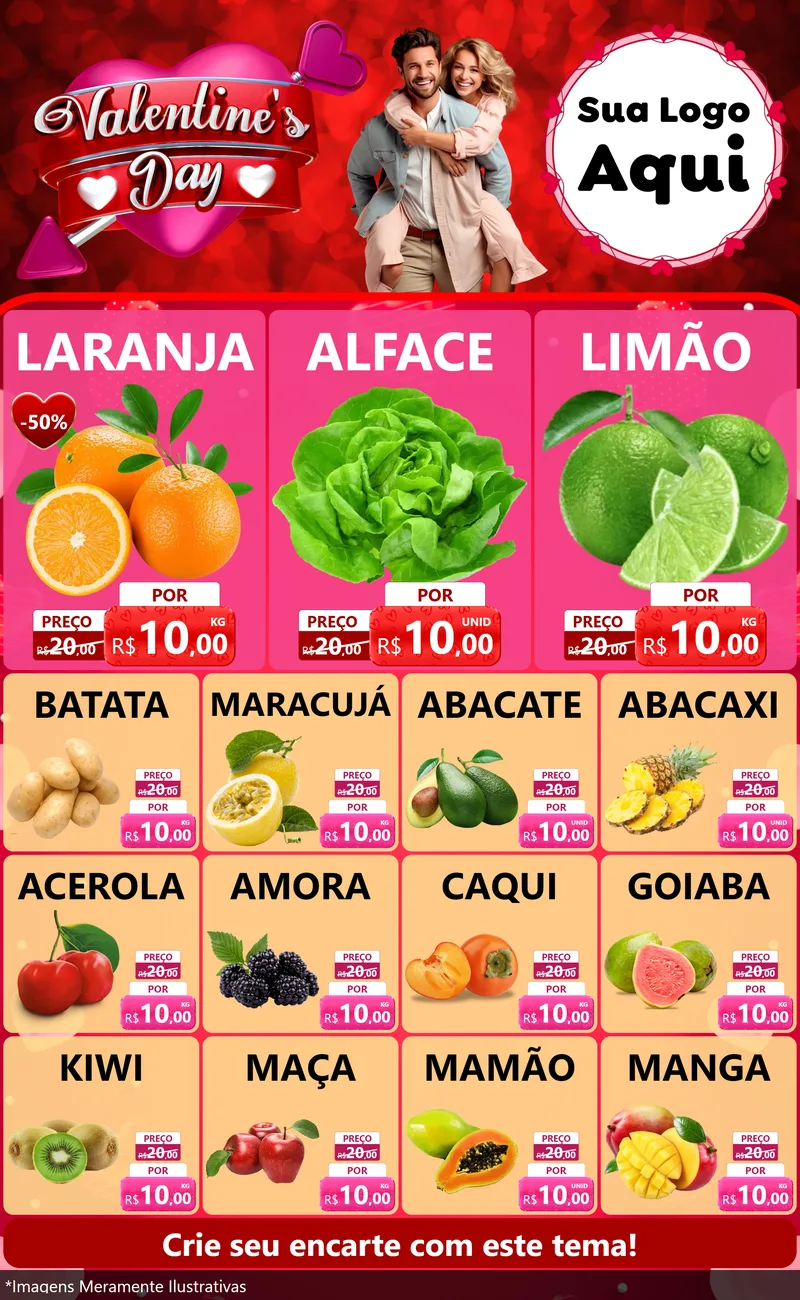 Modelo de Encarte para Encarte Grande com o tema Valentine's Day para Hortifrúti