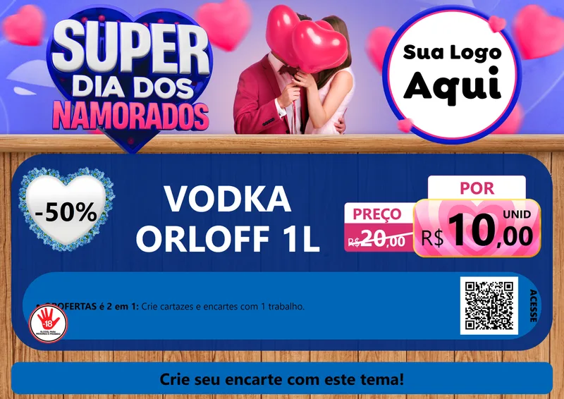 Modelo de Cartaz para Cartaz A4 Horizontal com o tema Super Dia dos Namorados para Distribuidora de bebidas