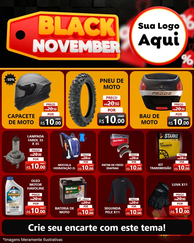 Modelo de Rede Social para Feed Instagram com o tema Black November para Moto peças