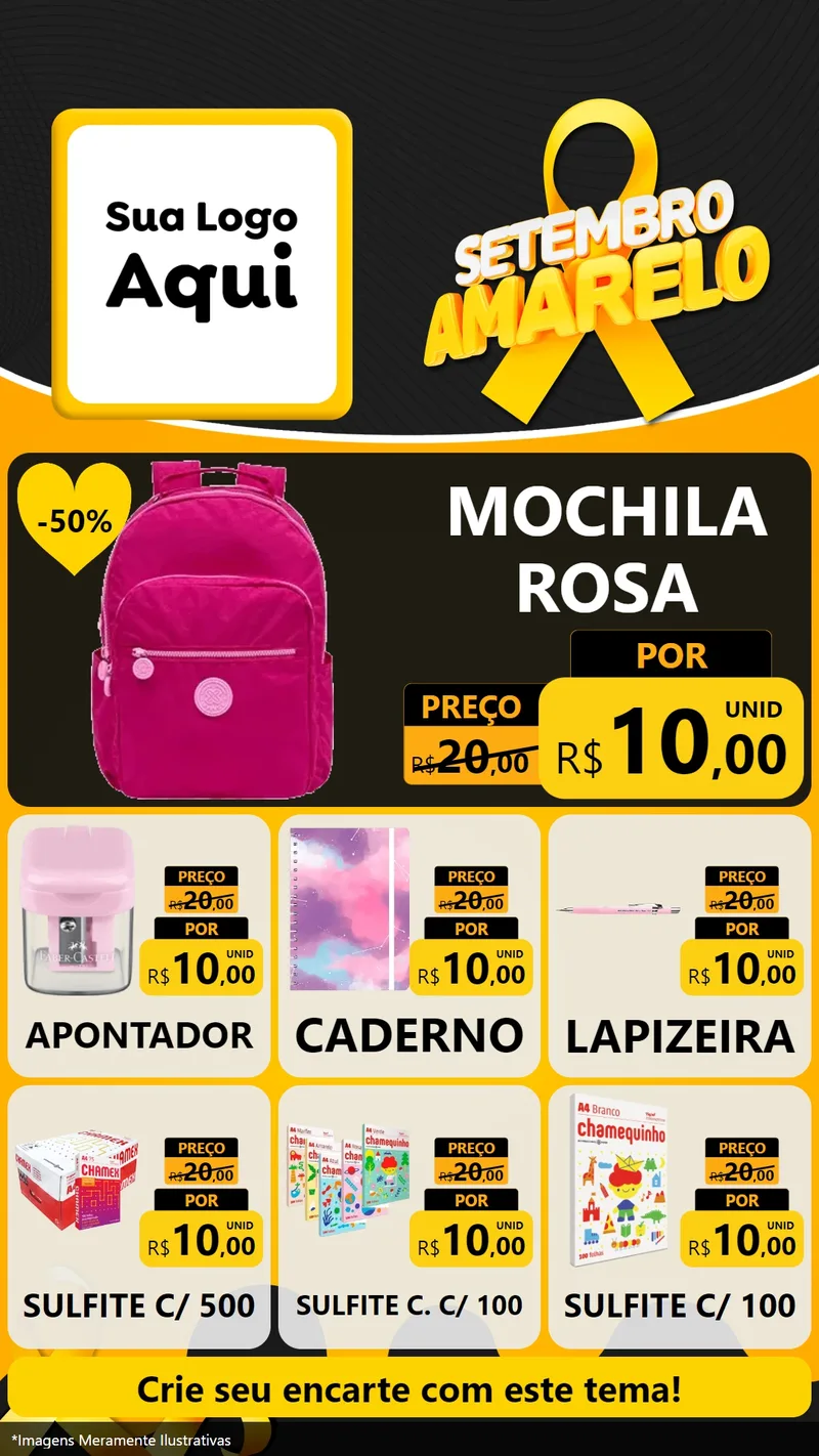 Modelo de Rede Social para Stories com o tema Setembro Amarelo para Papelaria