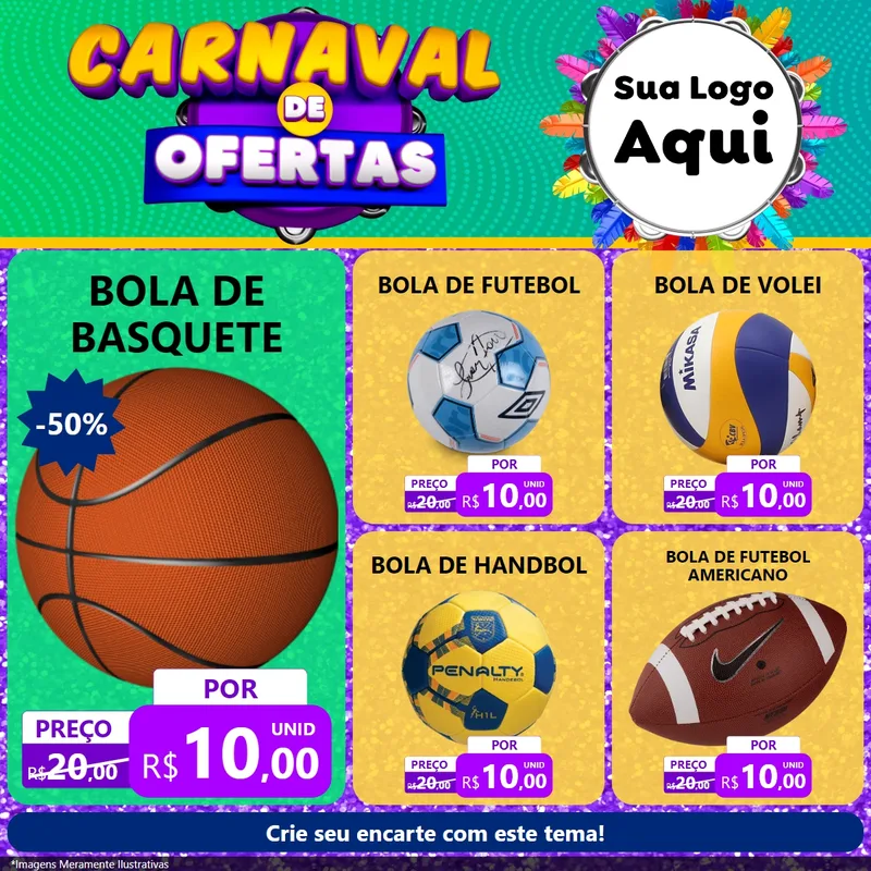 Modelo de Rede Social para Feed Facebook com o tema Carnaval de Ofertas para Artigos Esportivos