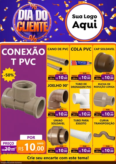 Modelo de Encarte para Encarte A4 Vertical com o tema Dia do Cliente para Tubos e conexões