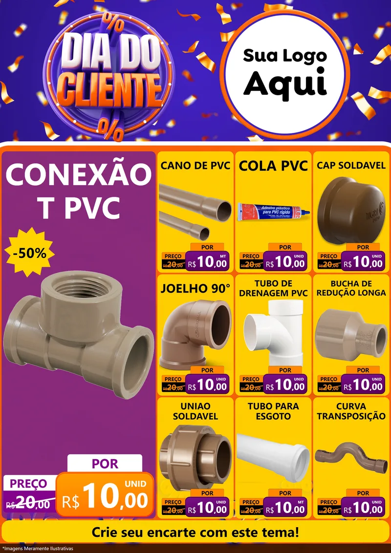 Modelo de Encarte para Encarte A4 Vertical com o tema Dia do Cliente para Tubos e conexões