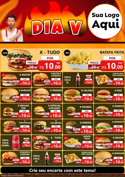 Modelo de Encarte para Encarte A4 Vertical com o tema Dia V para Hamburgueria