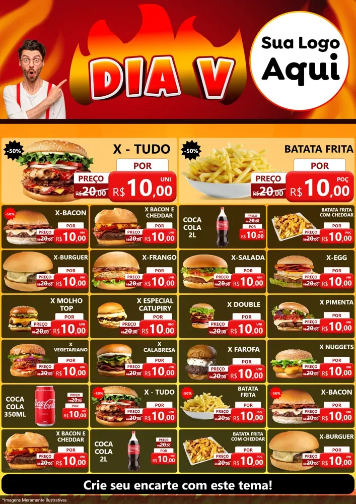 Modelo de Encarte para Encarte A4 Vertical com o tema Dia V para Hamburgueria