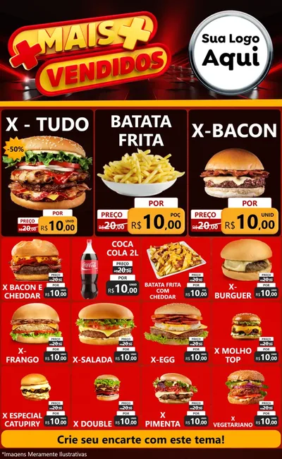 Modelo de Encarte para Encarte Grande com o tema Mais Vendidos para Hamburgueria