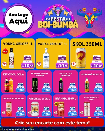 Modelo de Rede Social para Feed Instagram com o tema Festa Boi-Bumbá para Distribuidora de bebidas
