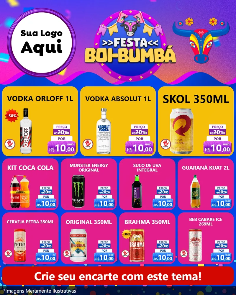 Modelo de Rede Social para Feed Instagram com o tema Festa Boi-Bumbá para Distribuidora de bebidas