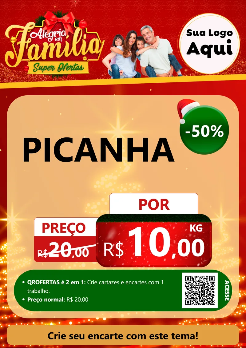 Modelo de Cartaz para Cartaz A4 Vertical com o tema Alegria em Família Super Ofertas - Natal para Açougue