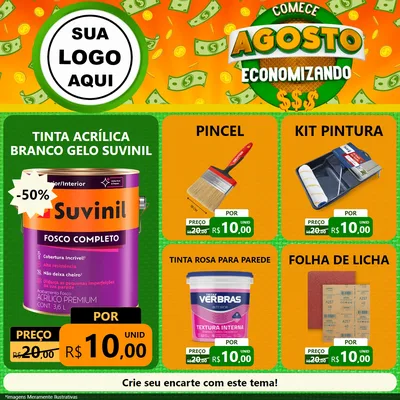 Modelo de Rede Social para Feed Facebook com o tema Comece Agosto Economizando para Tintas e Ferramentas