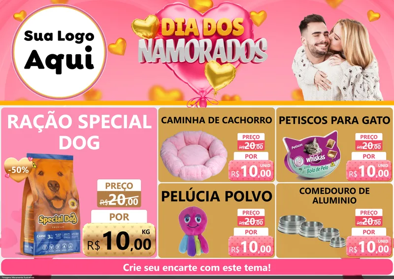 Modelo de Encarte para Encarte A4 Horizontal com o tema Dia dos Namorados para Pet Shop