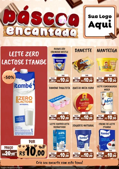 Modelo de Encarte para Encarte A4 Vertical com o tema Páscoa Encantada para Frios e Laticínios