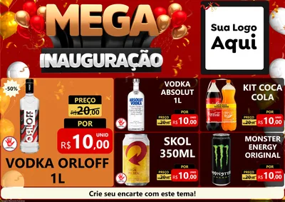 Modelo de Encarte para Encarte A4 Horizontal com o tema Mega Inauguração para Distribuidora de bebidas