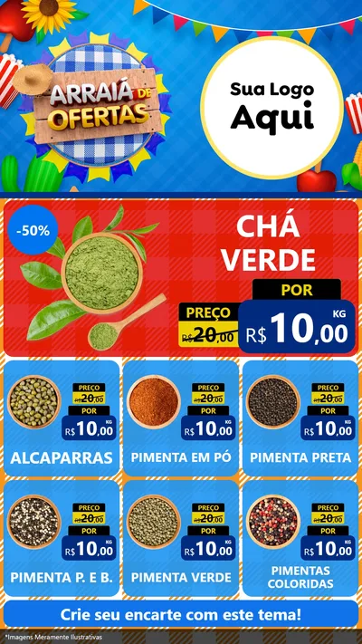 Modelo de Rede Social para Stories com o tema Arraiá de Ofertas para Produtos Naturais