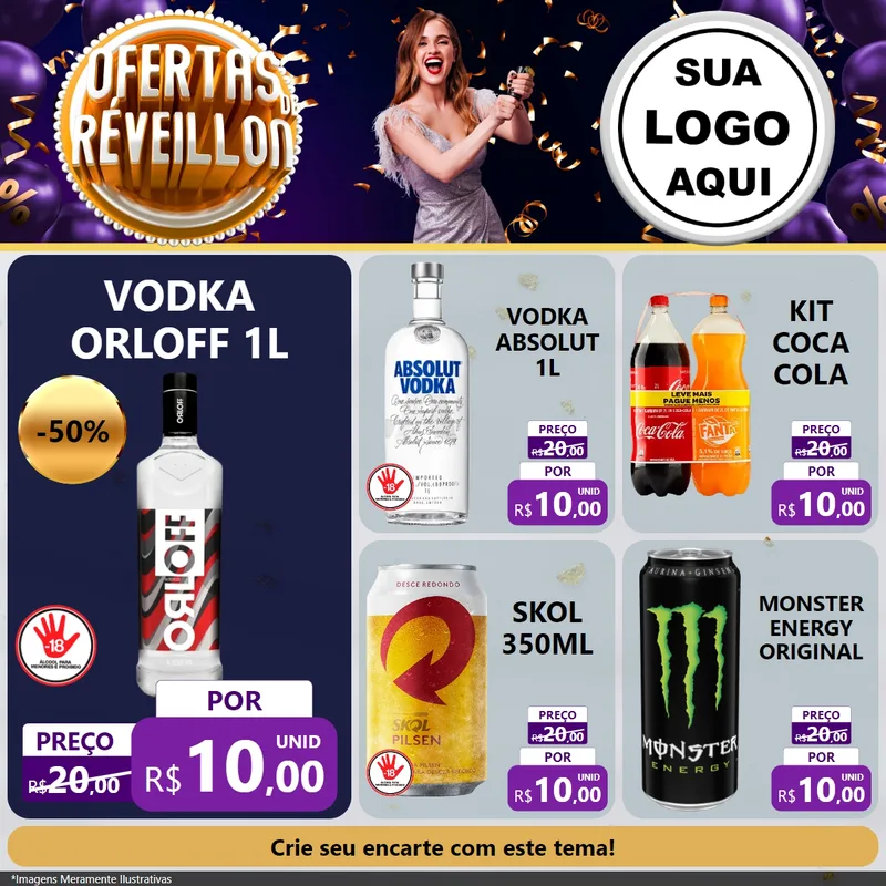Modelo de Rede Social para Feed Facebook com o tema Ofertas de Réveillon para Distribuidora de bebidas