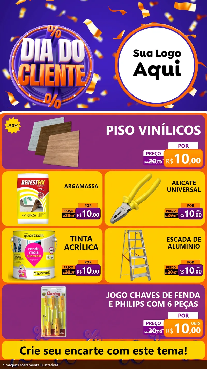 Modelo de TV para TV Vertical com o tema Dia do Cliente para Material para Construção