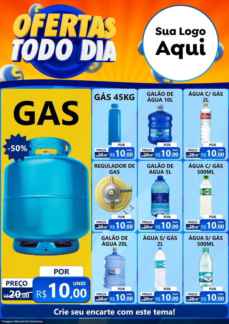 Modelo de Encarte para Encarte A4 Vertical com o tema Ofertas Todo Dia para Água e gás