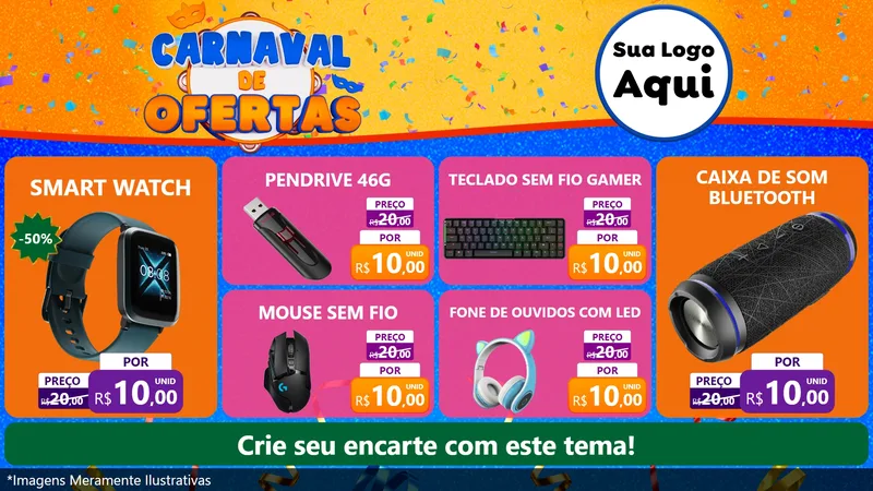 Modelo de TV para TV Horizontal com o tema Carnaval de Ofertas para Informática