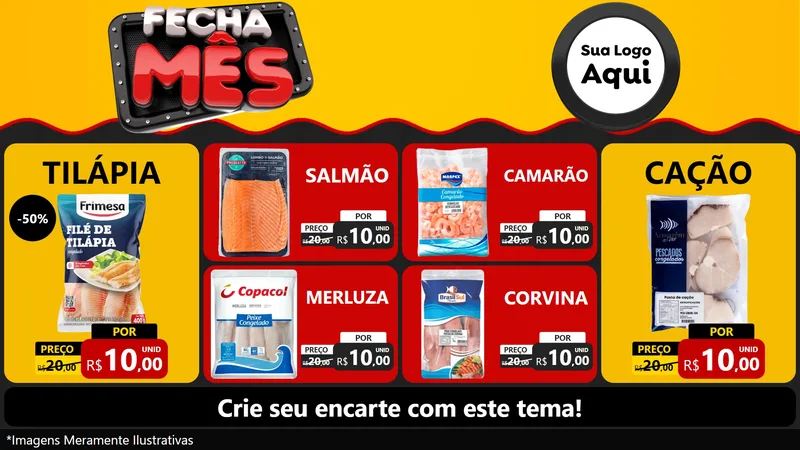 Modelo de TV para TV Horizontal com o tema Fecha Mês para Peixaria