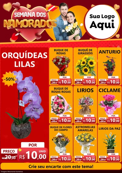 Modelo de Encarte para Encarte A4 Vertical com o tema Semana dos Namorados para Floricultura e jardim