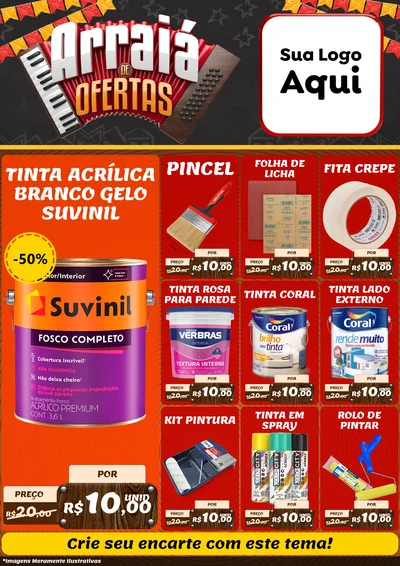 Modelo de Encarte para Encarte A4 Vertical com o tema Arraiá de Ofertas - Junina para Tintas e Ferramentas