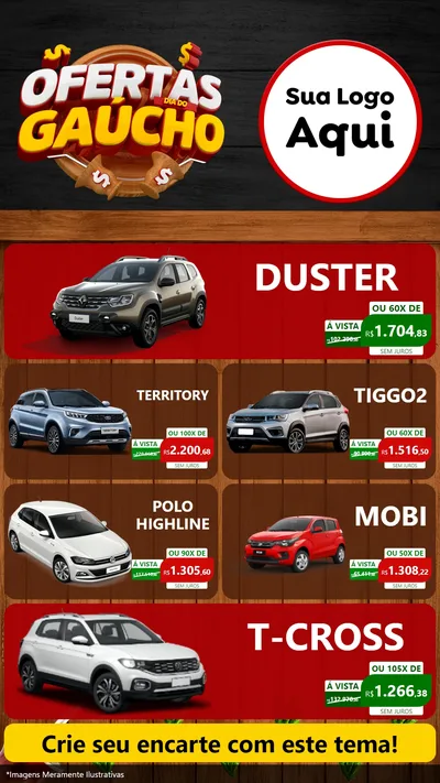 Modelo de TV para TV Vertical com o tema Ofertas Dia do Gaúcho para Concessionaria de Carros